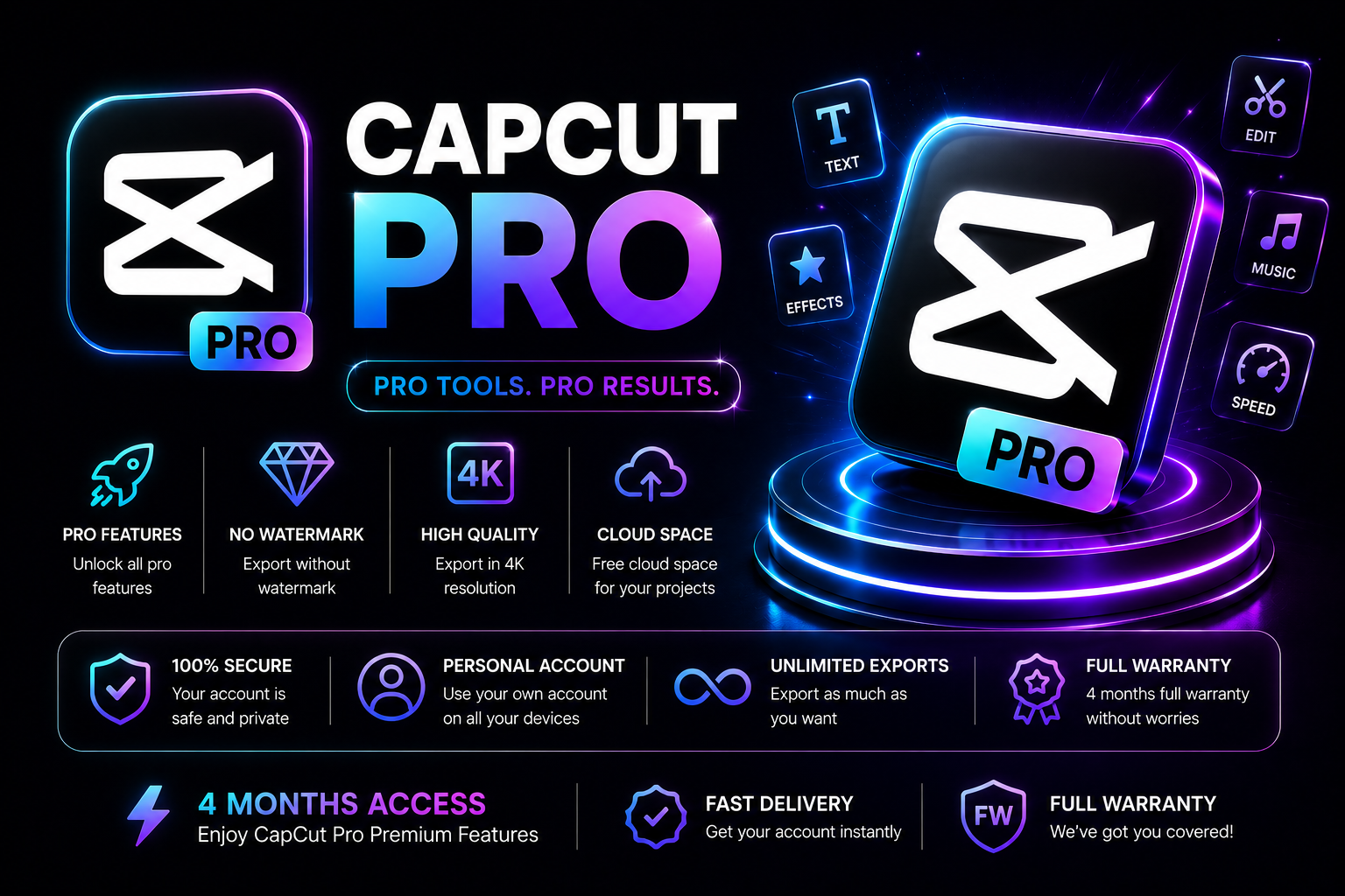 Capcut Pro 1M Full Date 1600 credit(FW)