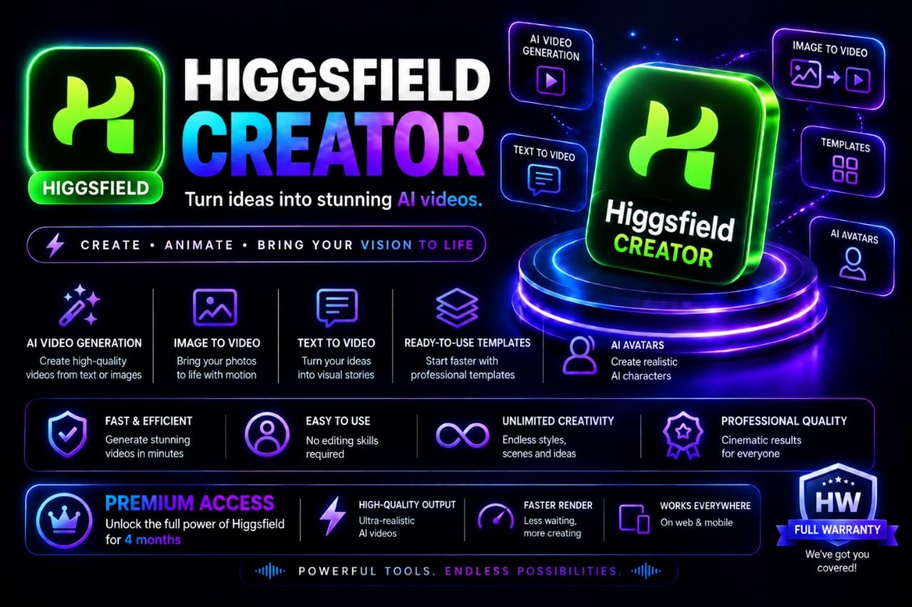 higgsfield 200 Credit 1 month(FW)